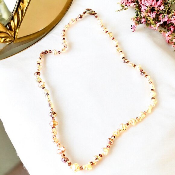 Fresh Water Pearl Necklace Nuggests & Beads With 14K Gold Clasp 17" - Picture 4 of 14